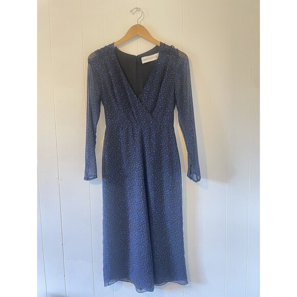 Fame & Partners Dotted Jumpsuit V-Neck Black/Blue Long Sleeve Wide Leg Size 2 - Picture 10 of 11